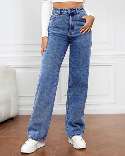 Pantalones elásticos de mezclilla con cintura alta y pierna ancha para mujer®