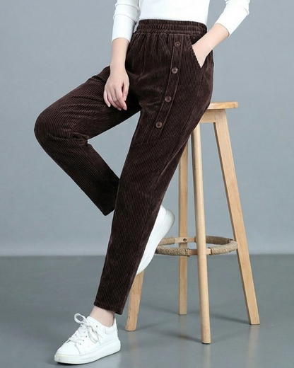 Pantalones de Terciopelo con Botones Decorativos para mujer