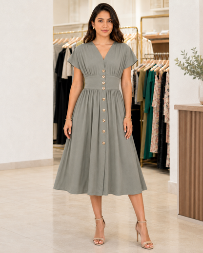 Vestido midi con cintura fruncida®