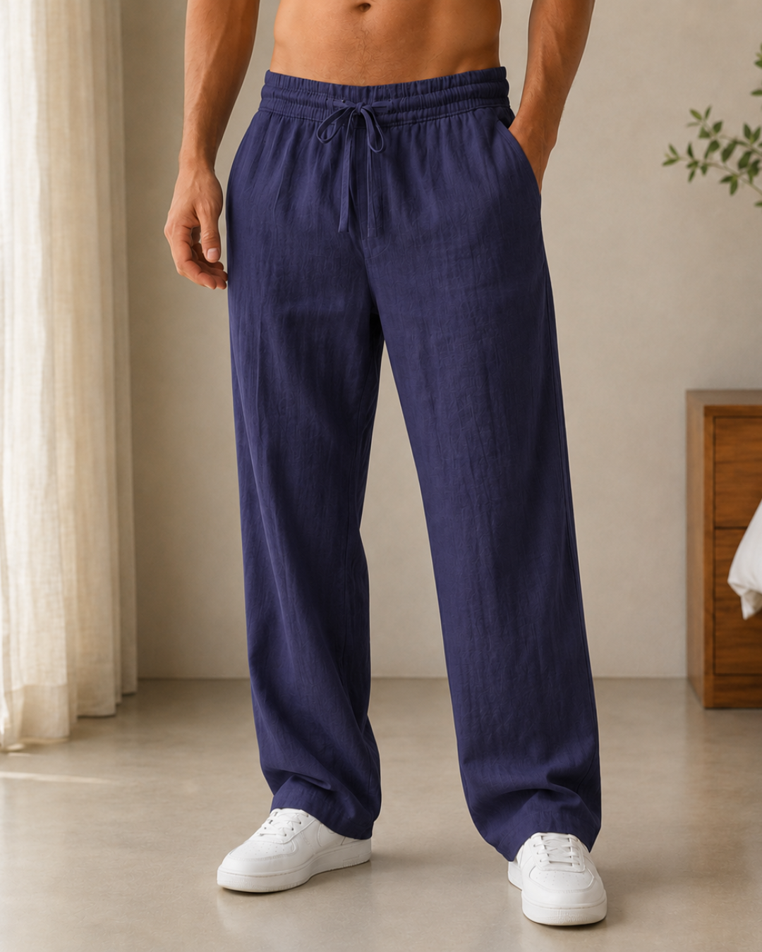Pantalón de Lino con Cintura Elástica