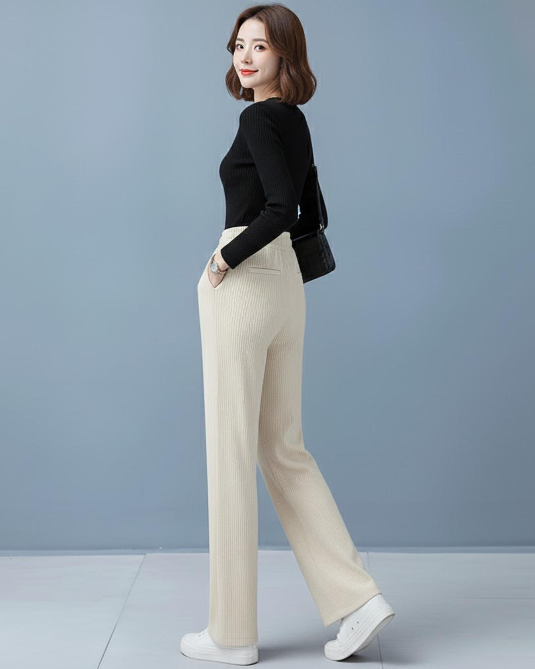 Pantalones anchos de terciopelo informales para mujer