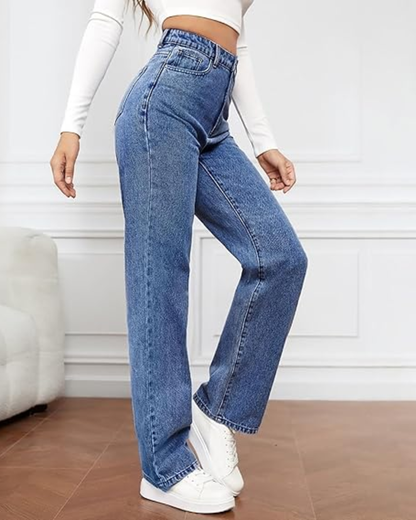 Pantalones elásticos de mezclilla con cintura alta y pierna ancha para mujer®