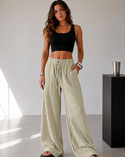 Pantalón Palazzo de Rayas con Cintura Ajustable