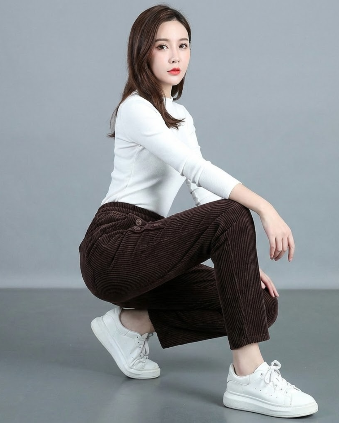 Pantalones de Terciopelo con Botones Decorativos para mujer