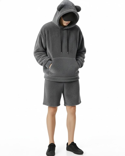 Conjunto de Sudadera y short con Capucha de Felpa con Orejas de Oso Para Hombre®