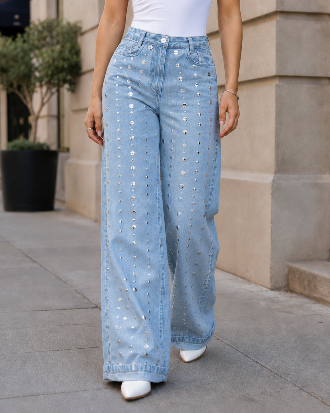 Jeans Leg con Detalles Brillantes