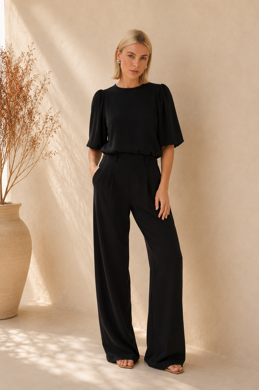 Conjunto elegante con caída fluida