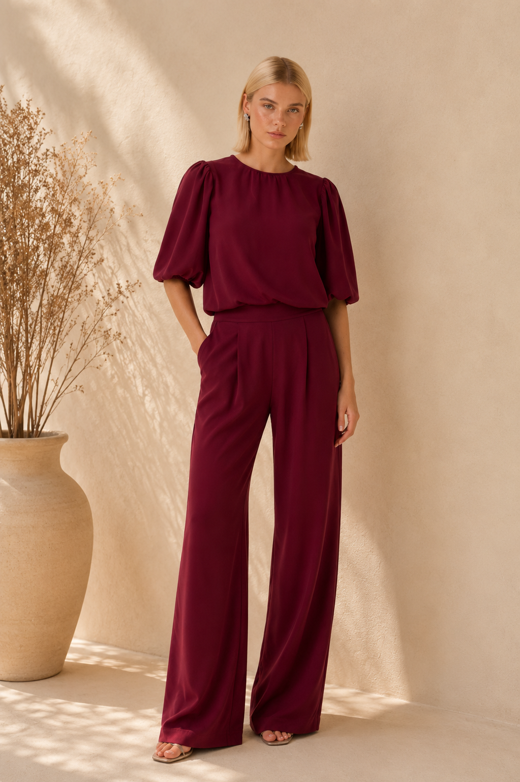 Conjunto elegante con caída fluida