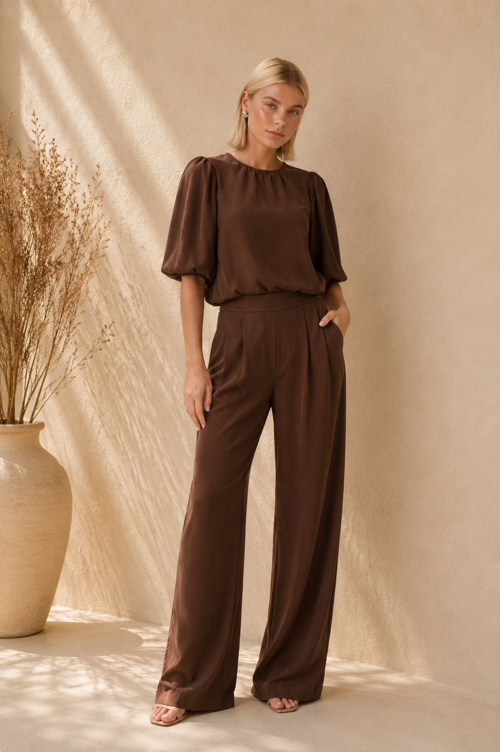 Conjunto elegante con caída fluida