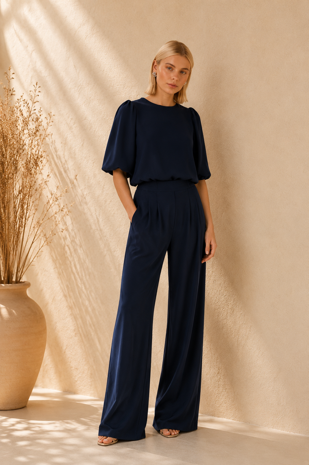 Conjunto elegante con caída fluida