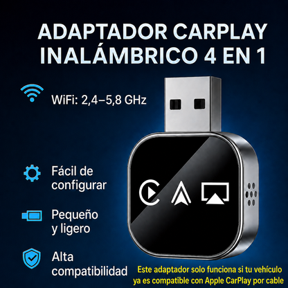 Adaptador Inalámbrico 4 en 1 para CarPlay y Android Auto®